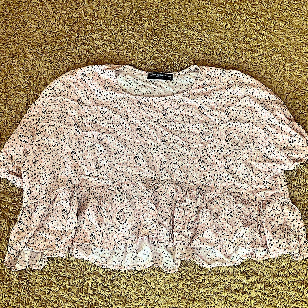 cropped loose top, size small, with polka dots (pink,black, and white)
